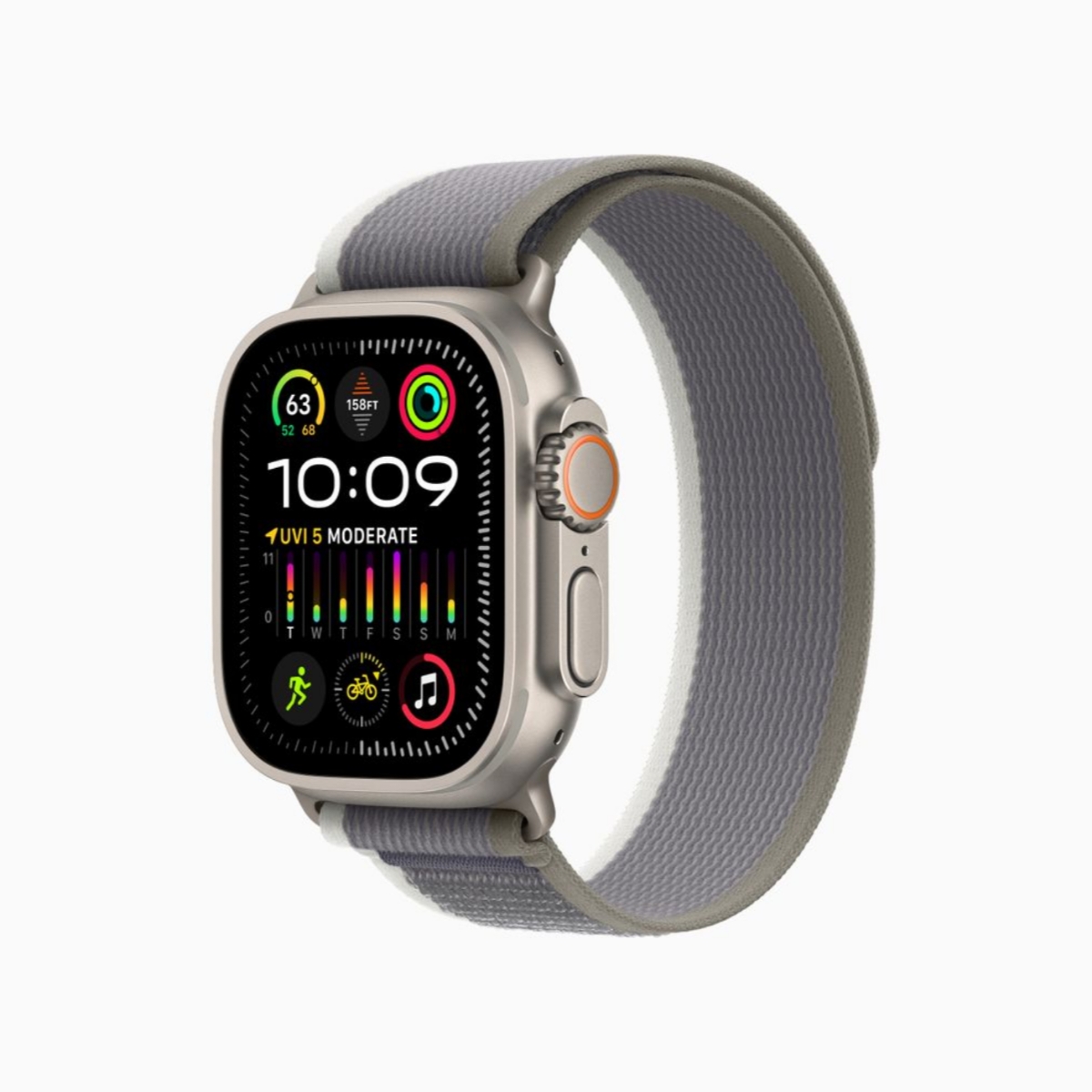 Apple Watch Ultra 2 GPS + Cellular, 49 mm-es titántok terep pánt zöld-szürke