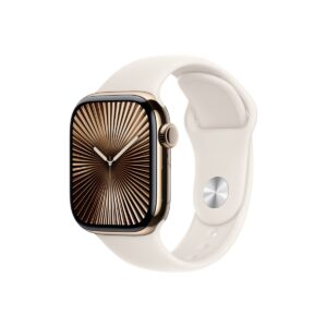Apple Watch Series 10 GPS + Cellular – 46 mm-es arany titántok, csillagfény sportszíj
