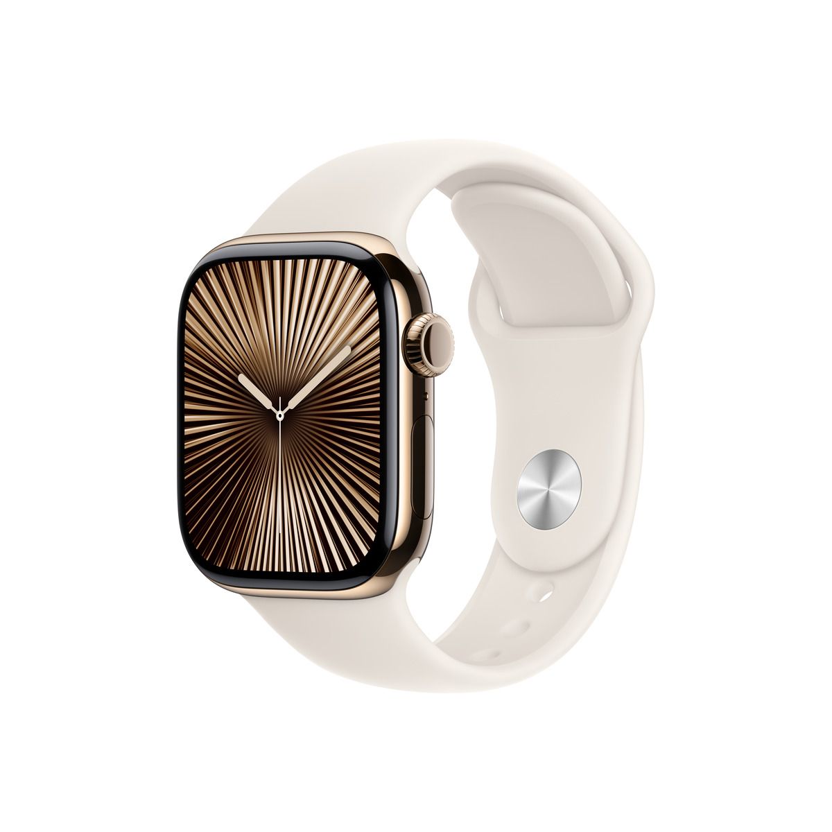 Apple Watch Series 10 GPS + Cellular – 46 mm-es arany titántok, csillagfény sportszíj