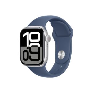 Apple Watch Series 10 GPS – 46 mm-es ezüst alumíniumtok, denim sportszíj