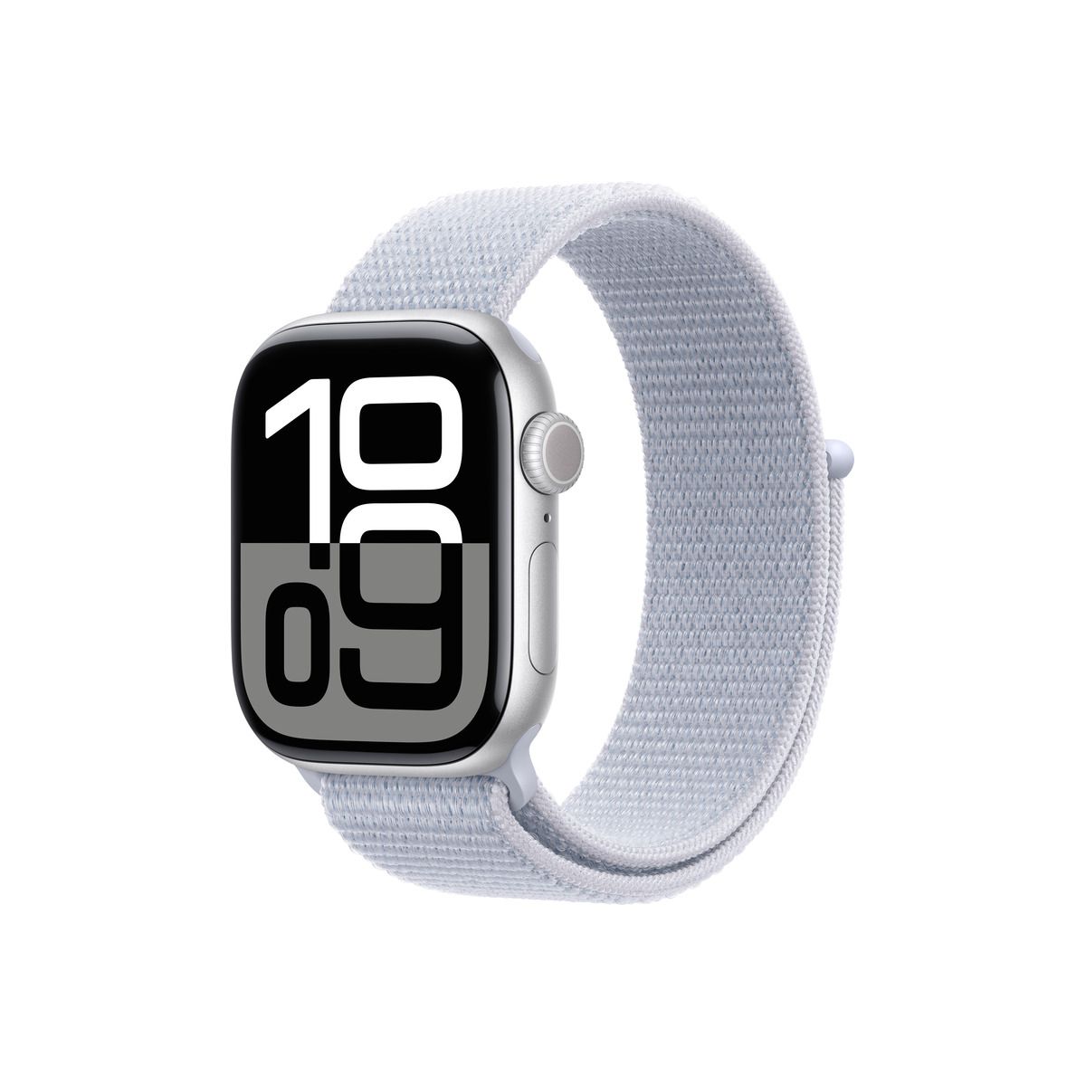 Apple Watch Series 10 GPS + Cellular – 46 mm-es ezüst alumíniumtok, fakókék sportpánt