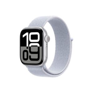Apple Watch Series 10 GPS + Cellular – 42 mm-es ezüst alumíniumtok, fakókék sportpánt