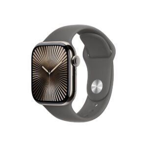 Apple Watch Series 10 GPS + Cellular – 46 mm-es natúr titántok, kőszürke sportszíj