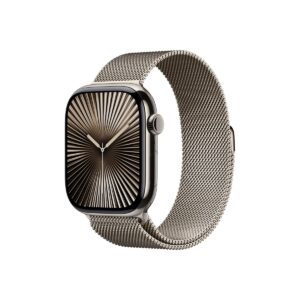 Apple Watch Series 10 GPS + Cellular – 42 mm-es natúr titántok, natúr milánói szíj