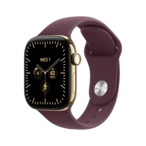 Apple Watch Series 12 GPS + Cellular, 42 mm, ragyogó arany titántok, Burgundi kockás Sport Loop