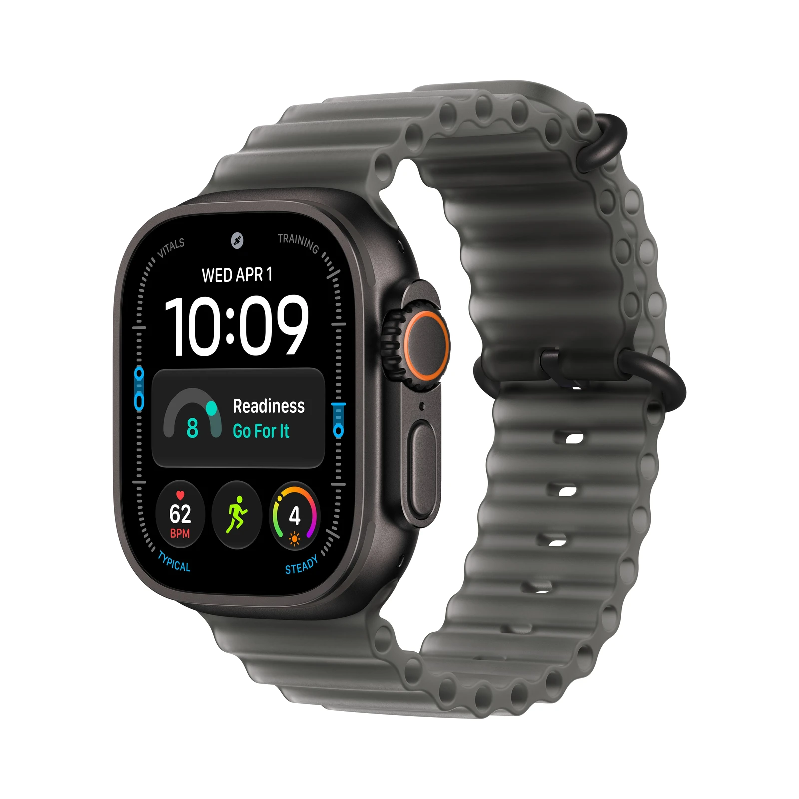 Apple Watch Ultra 4 GPS + Cellular, 49 mm, fekete titántok, Áttetsző fekete Ocean Band