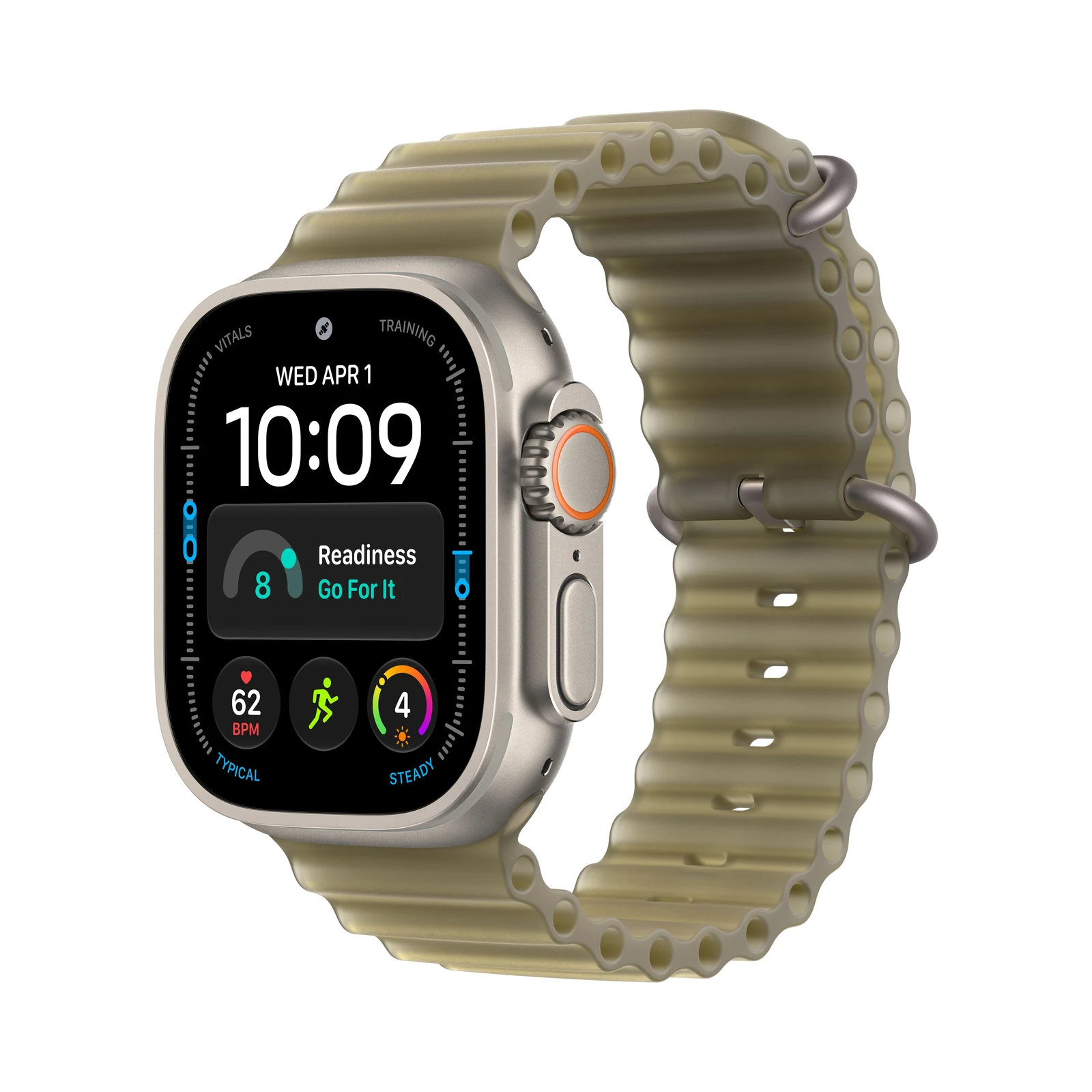 Apple Watch Ultra 4 GPS + Cellular, 49 mm, natúr titántok, Áttetsző moszatzöld Ocean Band