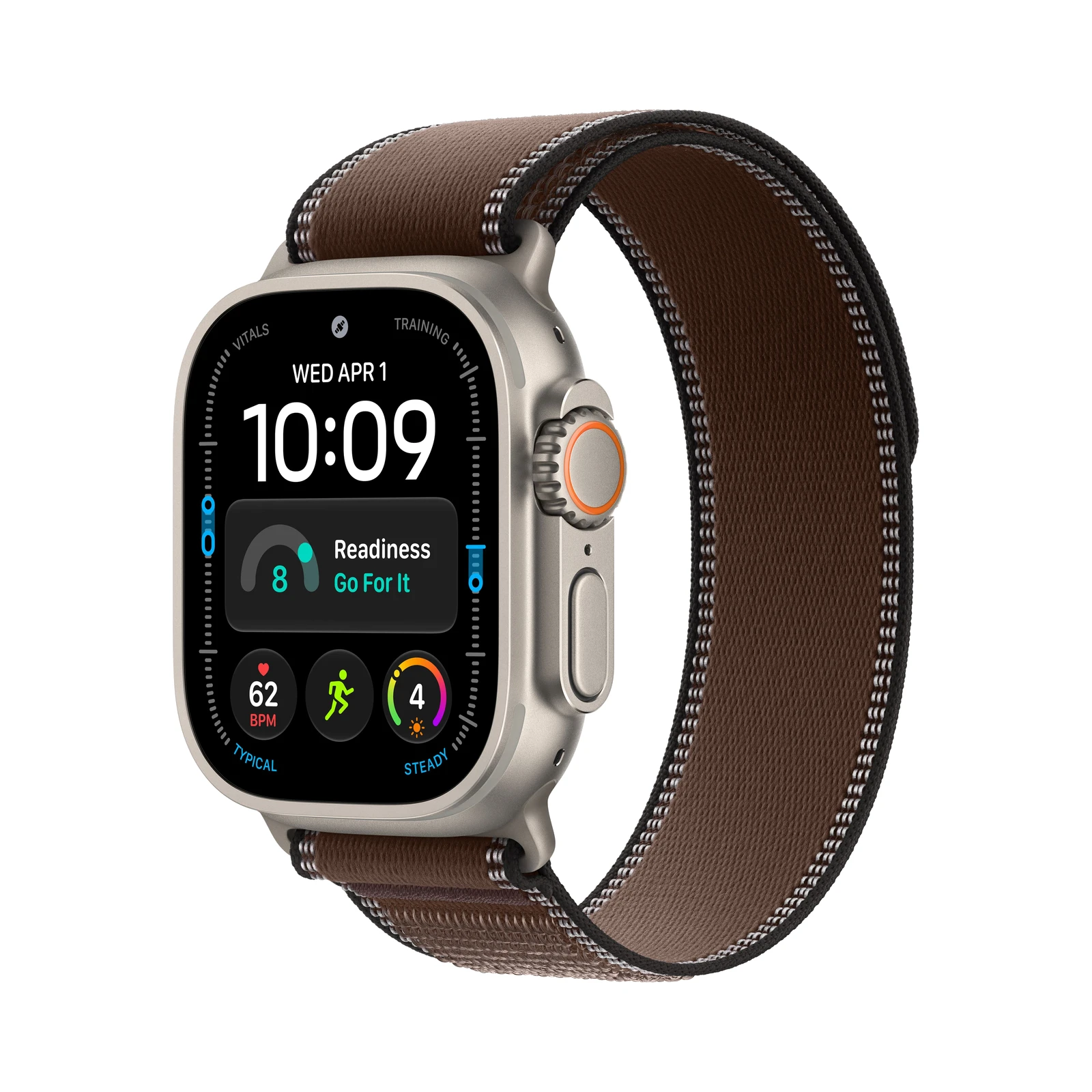 Apple Watch Ultra 4 GPS + Cellular, 49 mm, natúr titántok, Sötét umbra Trail Loop